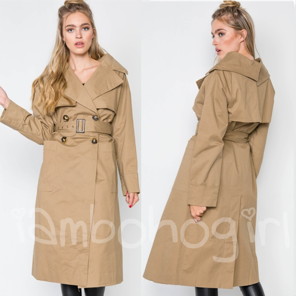 TRENCH COAT JACKET OVERCOAT TAN - Picture 2 of 3